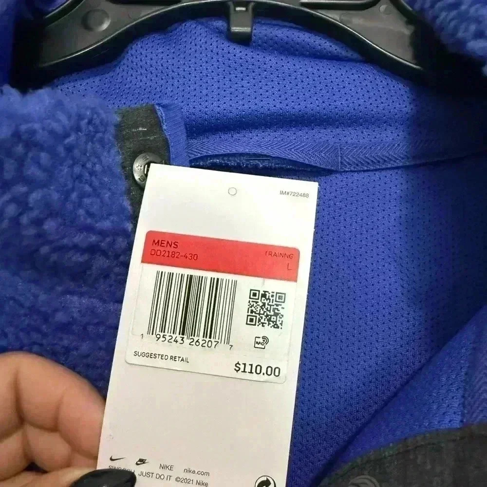 NWT Nike Yoga Sherpa Fleece Pullover Jacket Blue Mens Size L $110 - Picture 4 of 6